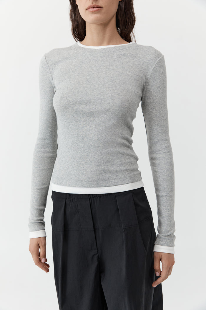 Organic Cotton Layered Long Sleeve Top - Grey Marle