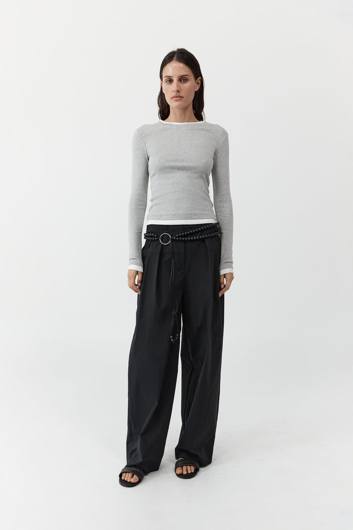 Organic Cotton Layered Long Sleeve Top - Grey Marle
