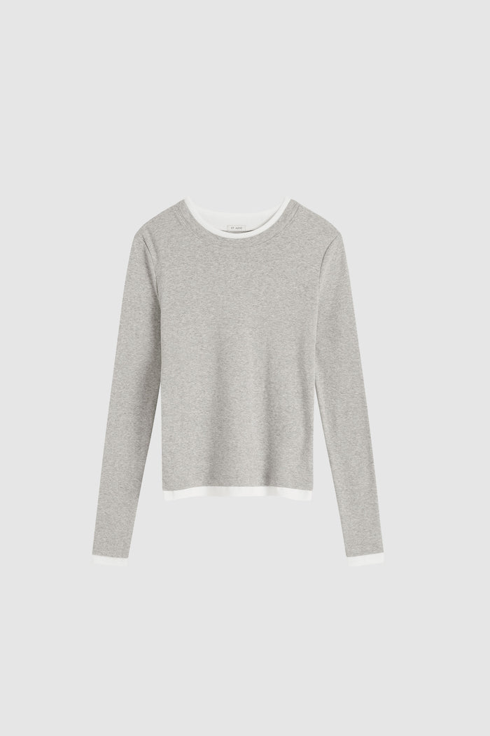 Organic Cotton Layered Long Sleeve Top - Grey Marle