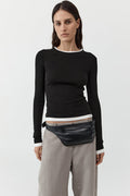 Organic Cotton Layered Long Sleeve Top - Jet Black