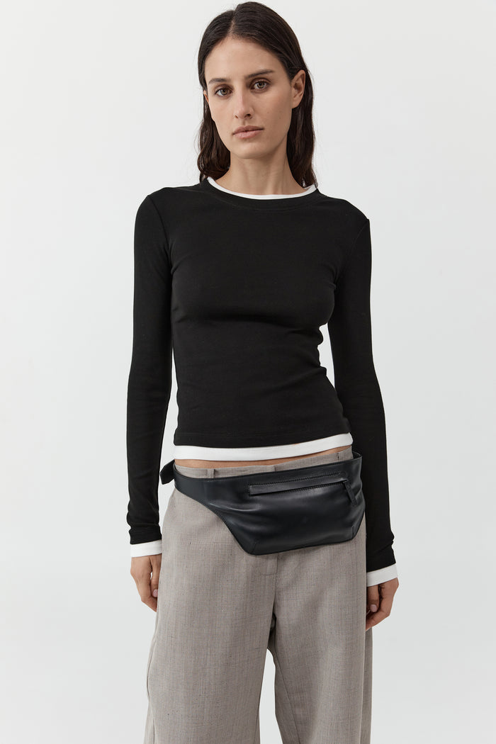 Organic Cotton Layered Long Sleeve Top - Jet Black