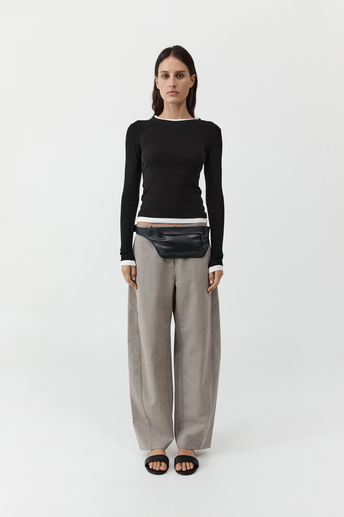 Organic Cotton Layered Long Sleeve Top - Jet Black