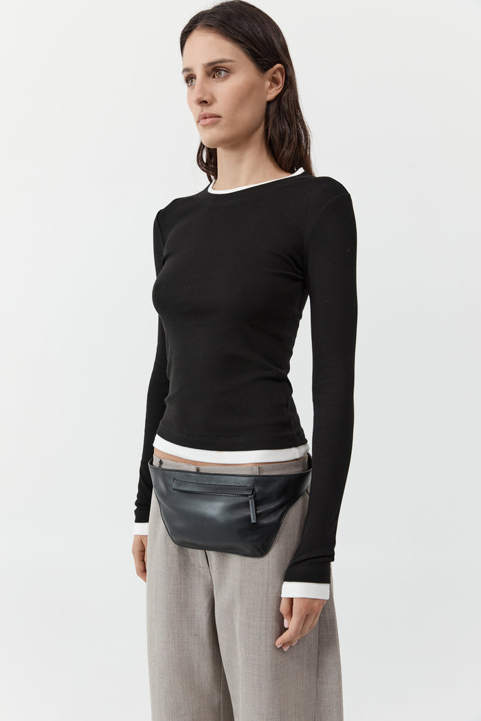 Organic Cotton Layered Long Sleeve Top - Jet Black