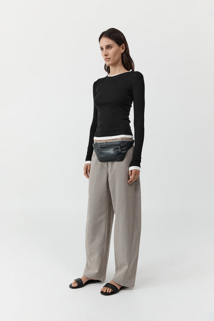 Organic Cotton Layered Long Sleeve Top - Jet Black