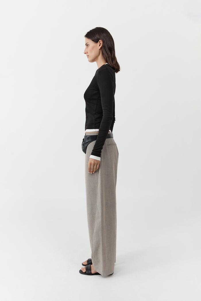 Organic Cotton Layered Long Sleeve Top - Jet Black