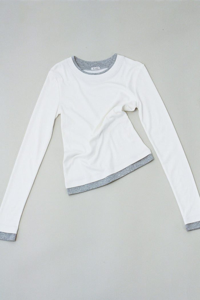 Organic Cotton Layered Long Sleeve Top - White