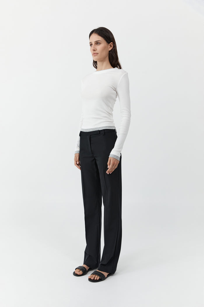 Organic Cotton Layered Long Sleeve Top - White