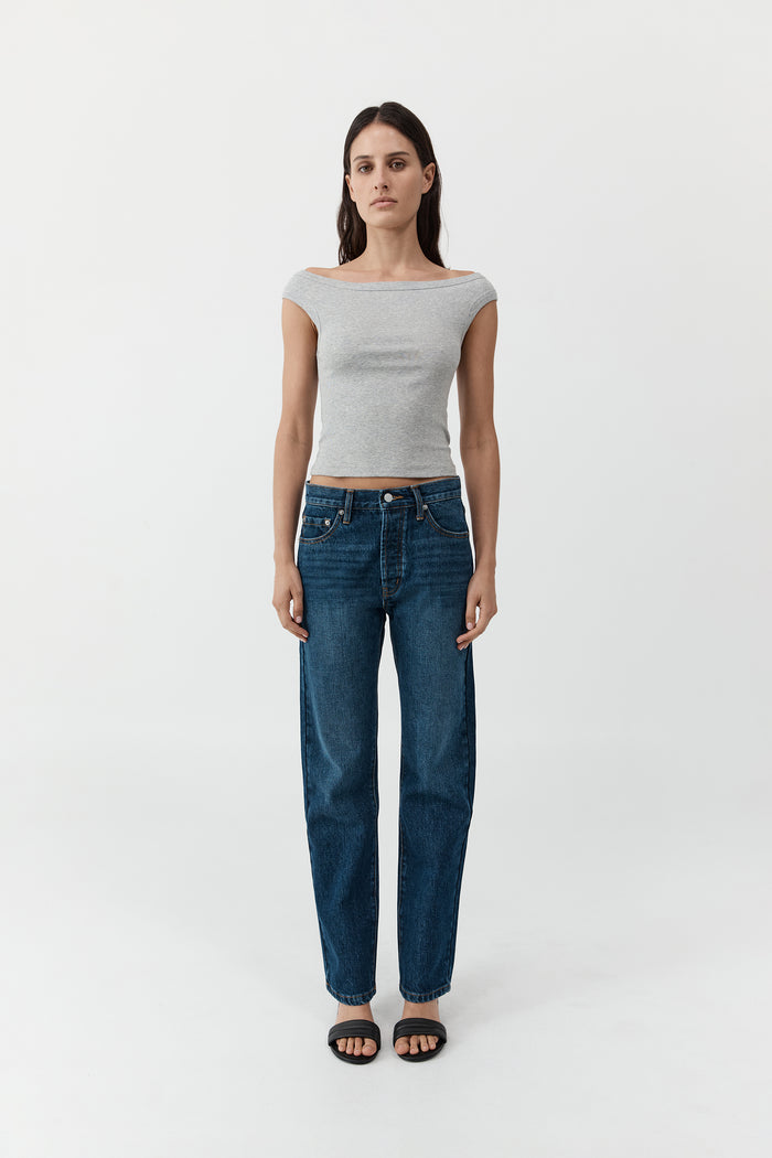 Organic Cotton Off Shoulder Top - Grey Marle