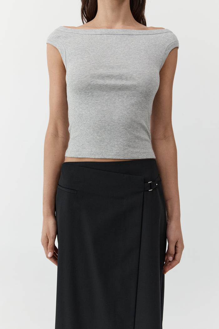 Organic Cotton Off Shoulder Top - Grey Marle