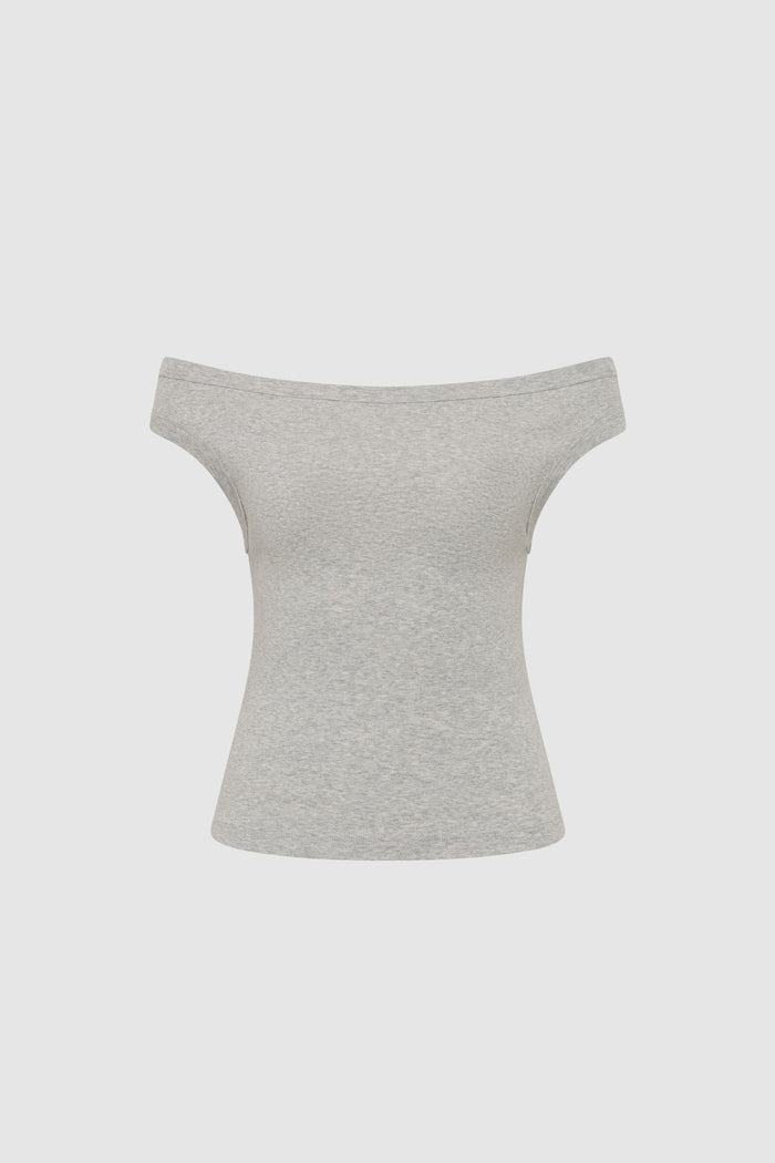 Organic Cotton Off Shoulder Top - Grey Marle