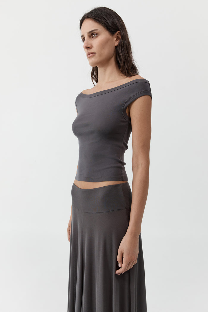 Organic Cotton Off Shoulder Top - Soot