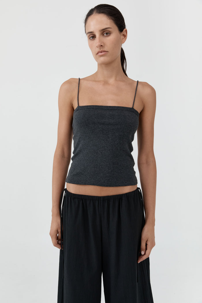Organic Cotton Square Neck Cami - Charcoal Melange