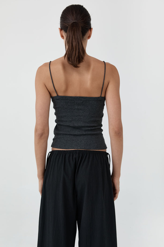 Organic Cotton Square Neck Cami - Charcoal Melange