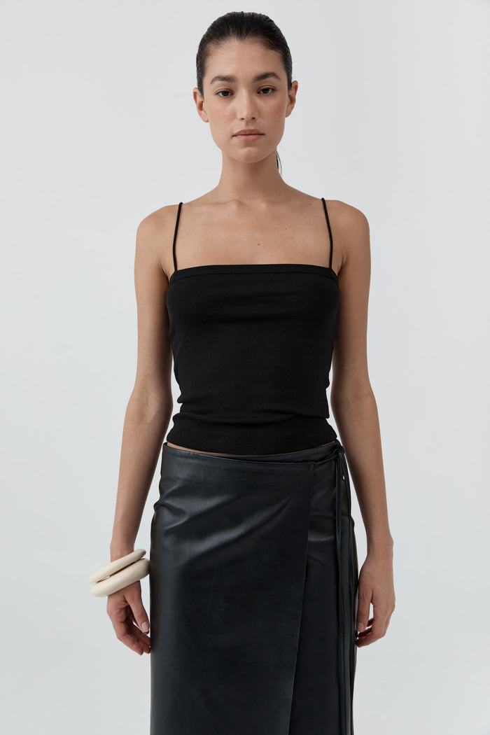 Organic Cotton Square Neck Cami - Jet Black