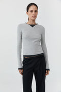 Organic Cotton V Neck Long Sleeve Top - Grey Marle