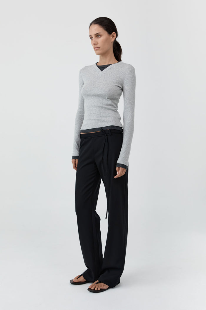 Organic Cotton V Neck Long Sleeve Top - Grey Marle