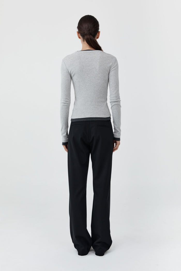 Organic Cotton V Neck Long Sleeve Top - Grey Marle