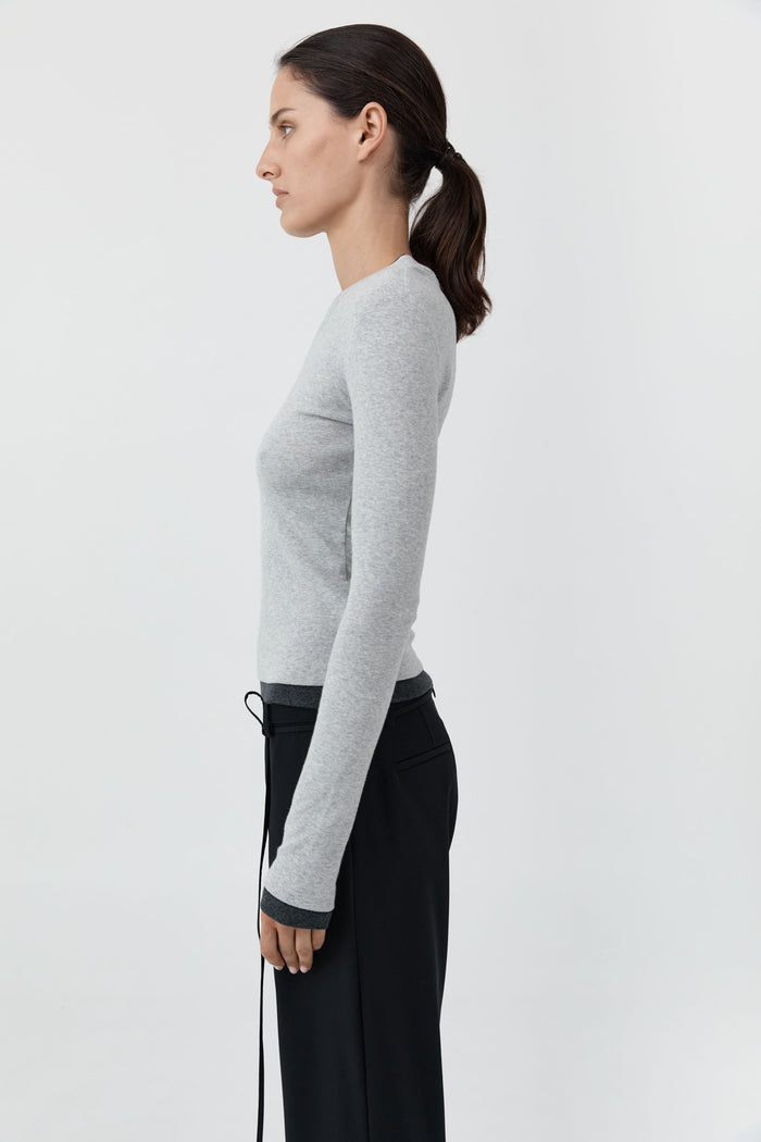 Organic Cotton V Neck Long Sleeve Top - Grey Marle