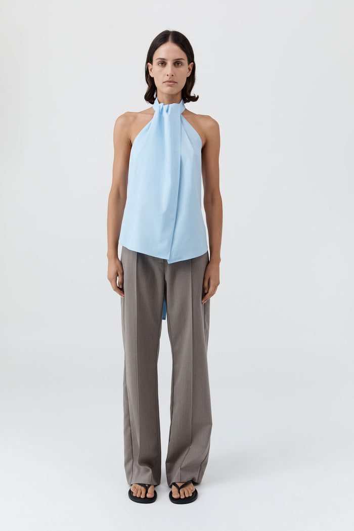 Oxford Halter Tie Back Top - Ciel Blue