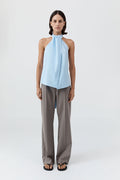 Oxford Halter Tie Back Top - Ciel Blue