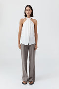 Oxford Halter Tie Back Top - White