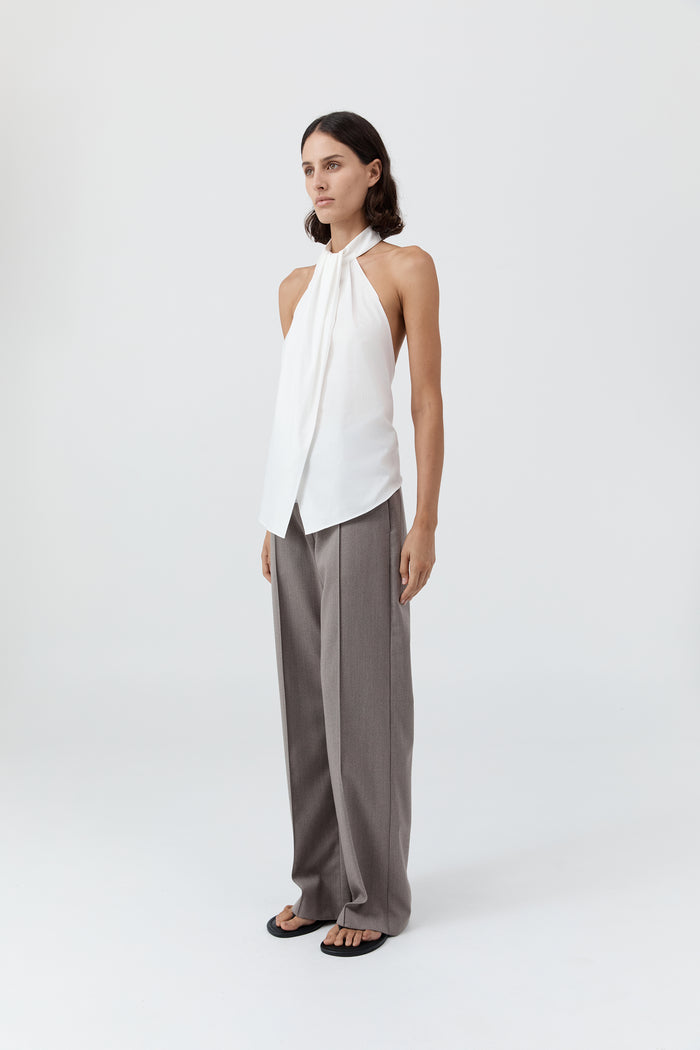 Oxford Halter Tie Back Top - White