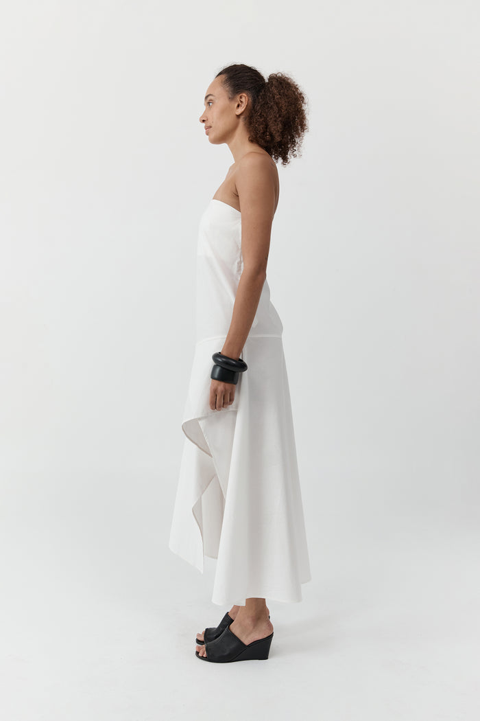 Oxford Strapless Asymm Dress - White