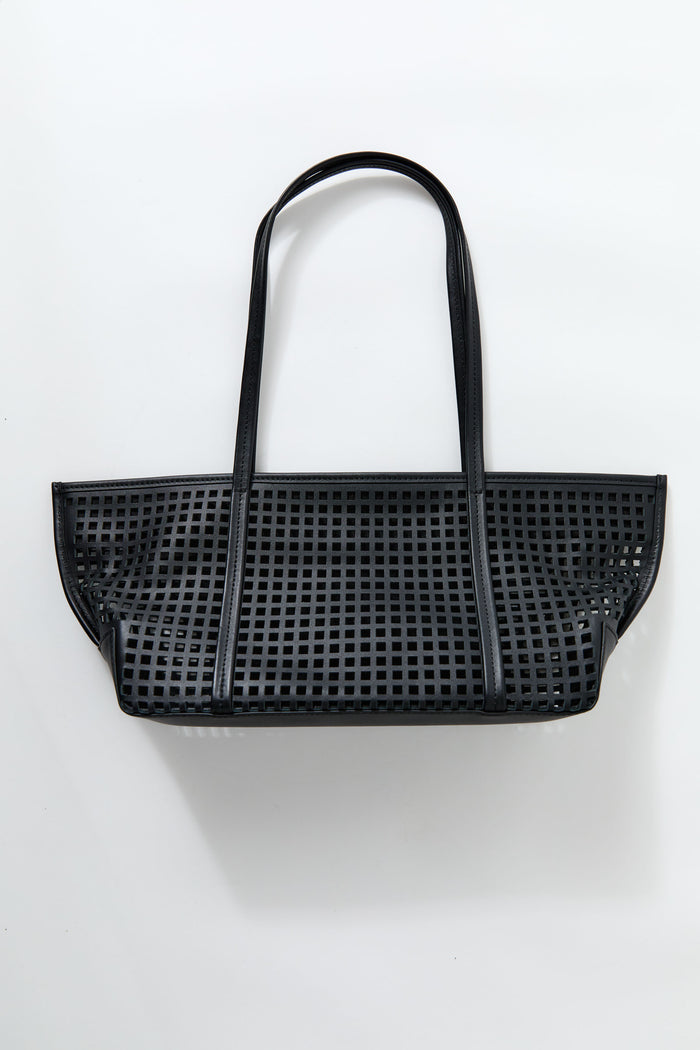 Perforated Slim Bateau Tote - Black