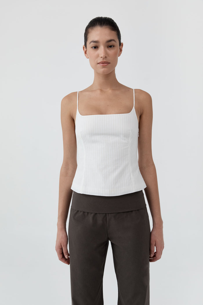 Pinstripe Cami - White