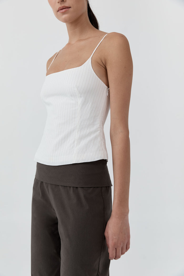 Pinstripe Cami - White