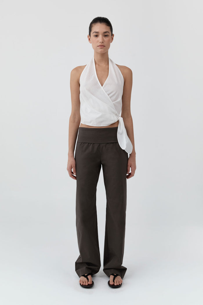 Pinstripe Halter Wrap Top - White