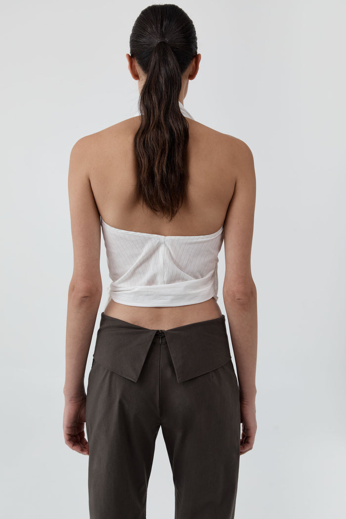 Pinstripe Halter Wrap Top - White