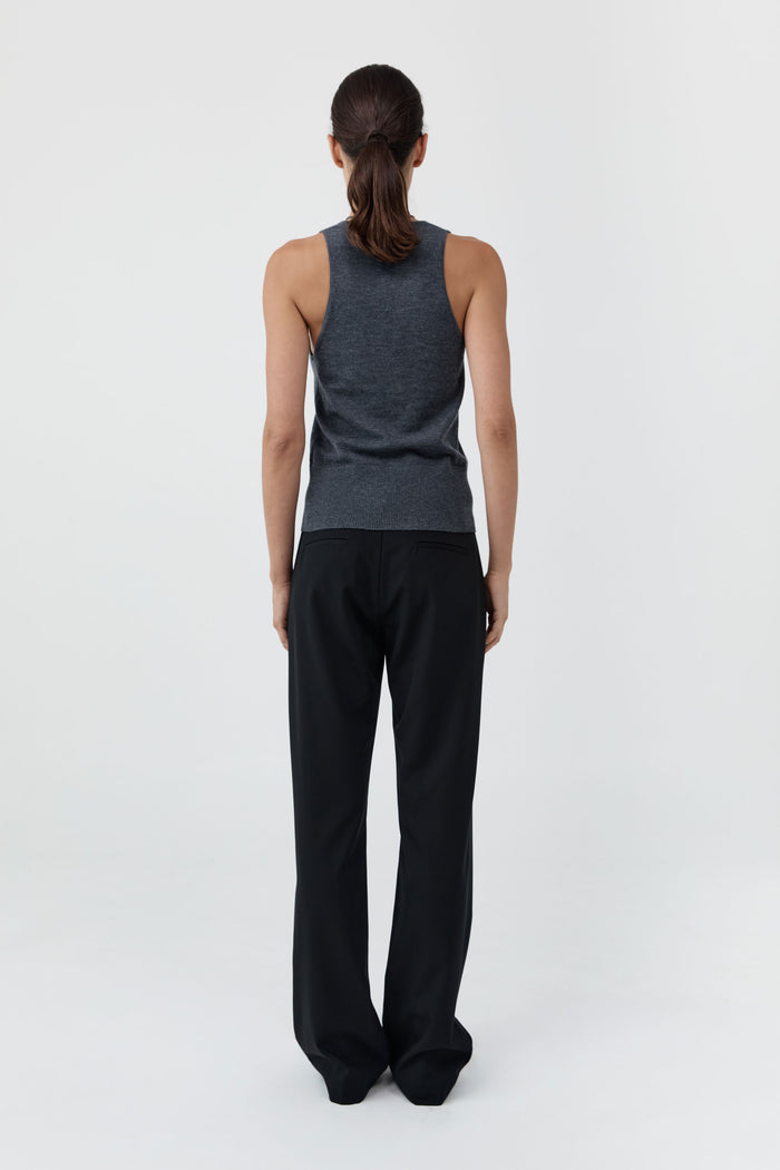 Plunge Rouleau Knit Tie Top - Iron Melange