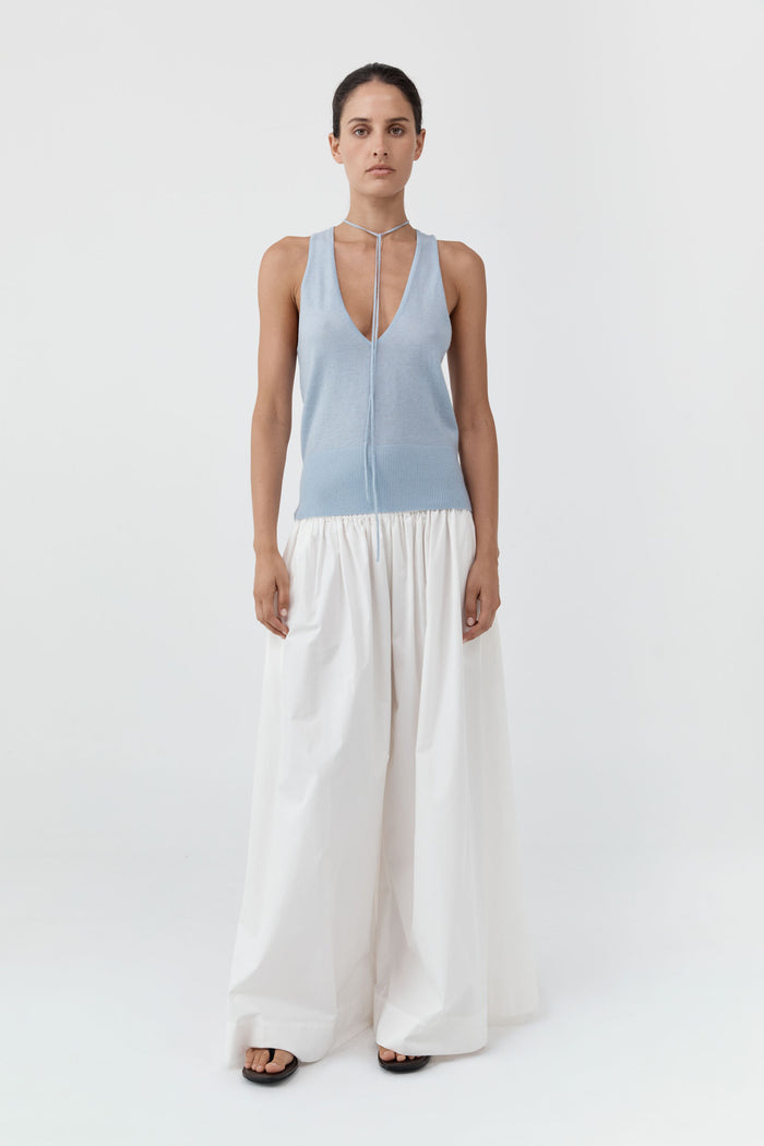 Plunge Rouleau Knit Tie Top - Light Steel
