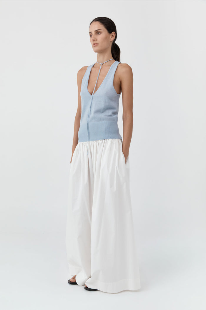 Plunge Rouleau Knit Tie Top - Light Steel