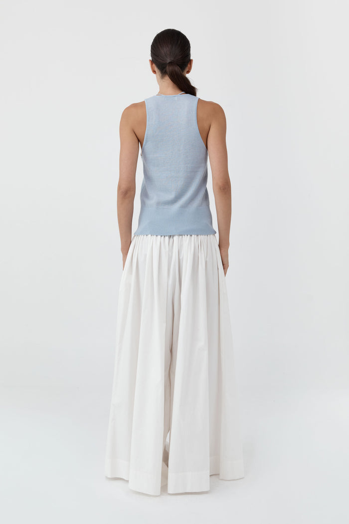 Plunge Rouleau Knit Tie Top - Light Steel