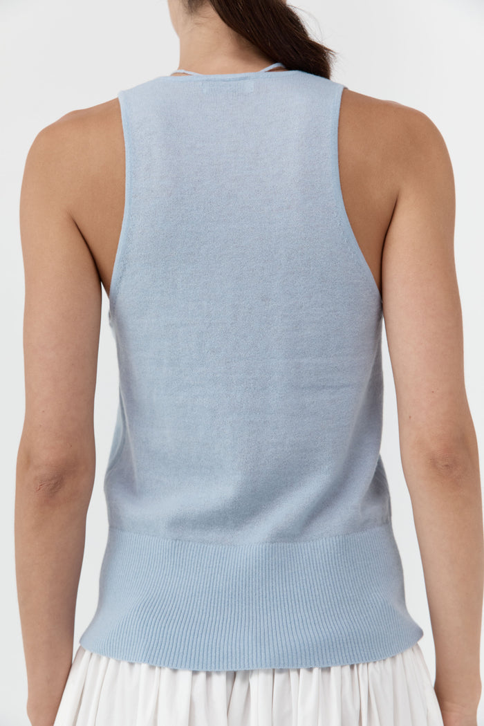 Plunge Rouleau Knit Tie Top - Light Steel