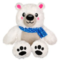 Plush Holiday White Polar Bear Wearing Green Scarf with White Snowflakes