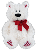 Plush Peppermint Twist White Teddy Bear with Red Bow