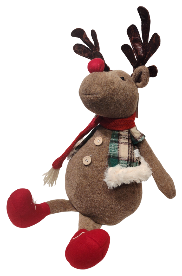 Plush Reindeer Shelf Sitter with Red Scarf/Red Boots or Green Scarf/Green Boots