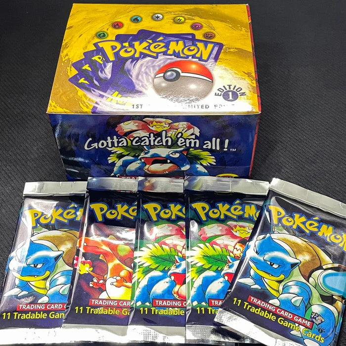 PTCG Cards English Booster Pack Art RARE THIN FONT Wrappers | Unlimited Ed. BASE SET Whole Box PKM DIY Card