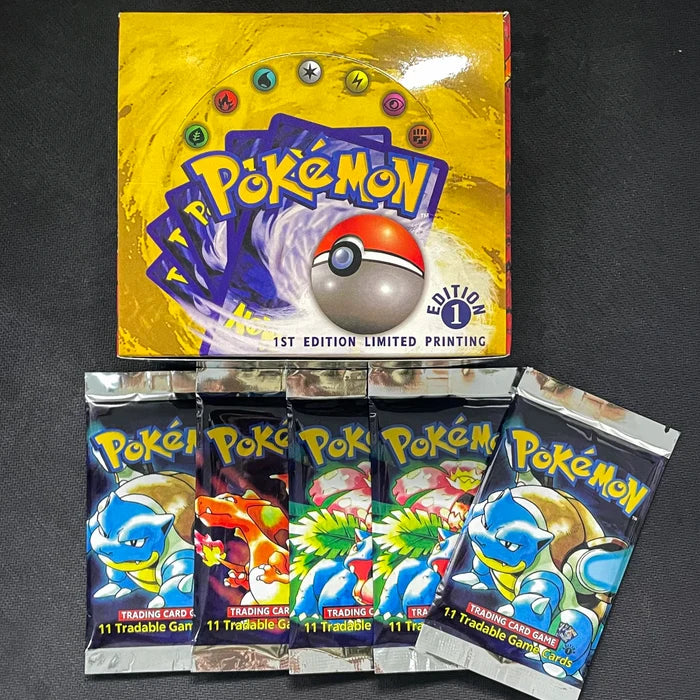PTCG Cards English Booster Pack Art RARE THIN FONT Wrappers | Unlimited Ed. BASE SET Whole Box PKM DIY Card
