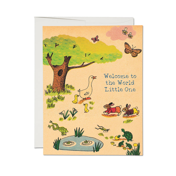 Red Cap Cards - welcome to the world little one Whimsy Hollow greeting card