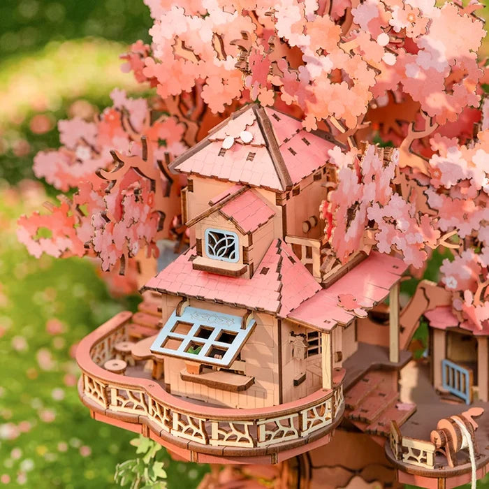 Robotime Sakura Tree House Model Kits 3D Wooden Puzzles Home Decor Gift Women Girls Boys for Adults