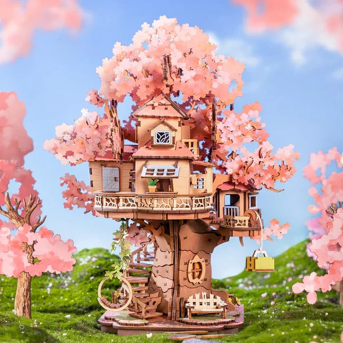 Robotime Sakura Tree House Model Kits 3D Wooden Puzzles Home Decor Gift Women Girls Boys for Adults