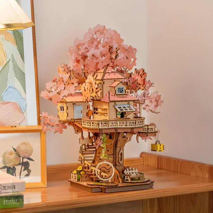 Robotime Sakura Tree House Model Kits 3D Wooden Puzzles Home Decor Gift Women Girls Boys for Adults