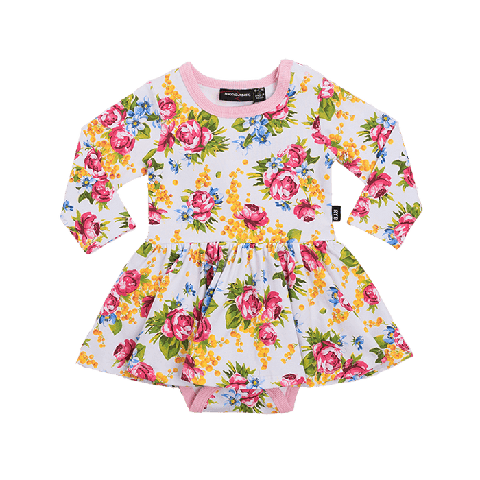 Rock Your Baby Winter Magic L/S Waisted Dress - Pale Grey