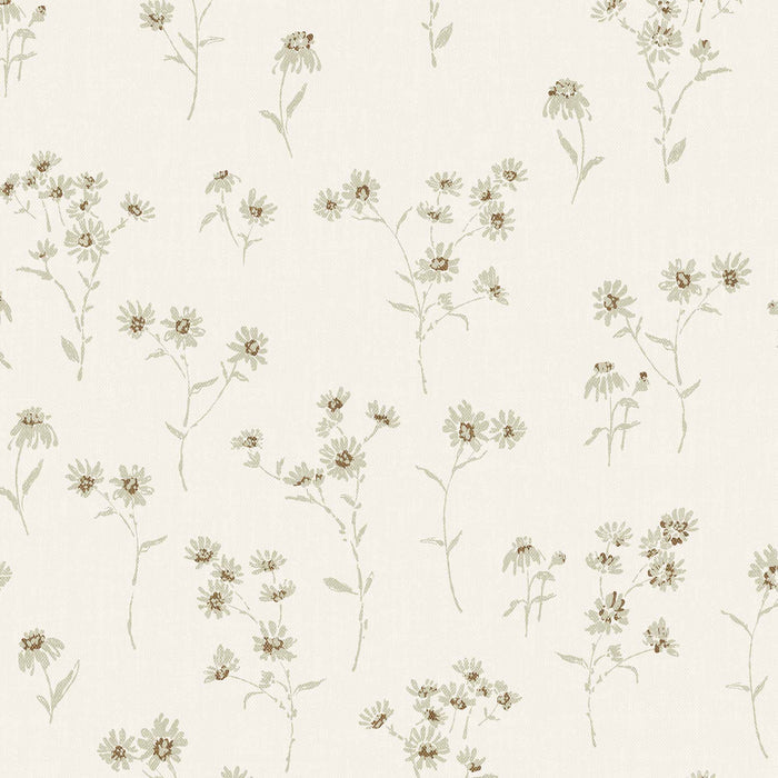 Scattered Wildflowers Wallpaper in Cream shown close up.