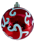 Shatterproof Red Shiny Ornament with White Swirls