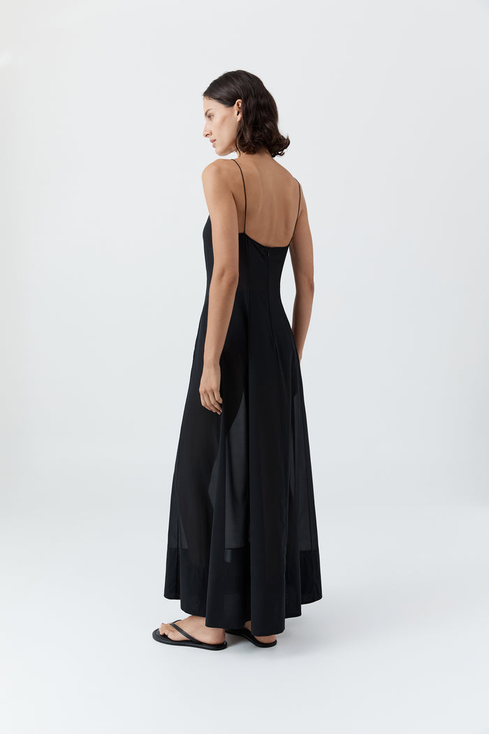 Sheer Silk Slip Dress - Black
